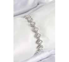 Pirinç Zirkon Taşlı Yonca Baget Model Gümüş Renk VIP Seri Kadın Bileklik - TJ-BB7509