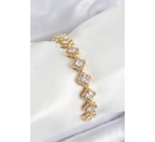 Pirinç Zirkon Taşlı Yonca Baget Model Gold Renk VIP Seri Kadın Bileklik - TJ-BB7510