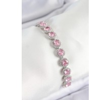 Pirinç Pembe Zirkon Taşlı Daire Baget Model Gümüş Renk VIP Seri Kadın Bileklik - TJ-BB7511
