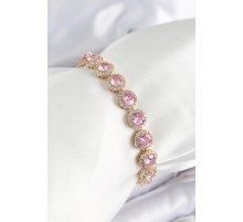 Pirinç Pembe Zirkon Taşlı Daire Baget Model Gold Renk VIP Seri Kadın Bileklik - TJ-BB7512