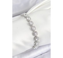 Pirinç Zirkon Taşlı Daire Baget Model Gümüş Renk VIP Seri Kadın Bileklik - TJ-BB7513