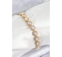 Pirinç Zirkon Taşlı Daire Baget Model Gold Renk VIP Seri Kadın Bileklik - TJ-BB7514