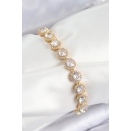 Pirinç Zirkon Taşlı Daire Baget Model Gold Renk VIP Seri Kadın Bileklik TJ-BB7514