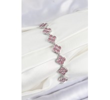 Pirinç Pembe Zirkon Taşlı Yonca Model Gümüş Renk VIP Seri Kadın Bileklik - TJ-BB7516