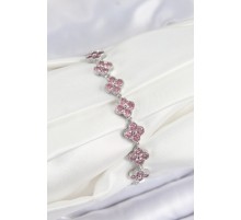 Pirinç Pembe Zirkon Taşlı Yonca Model Gümüş Renk VIP Seri Kadın Bileklik - TJ-BB7516