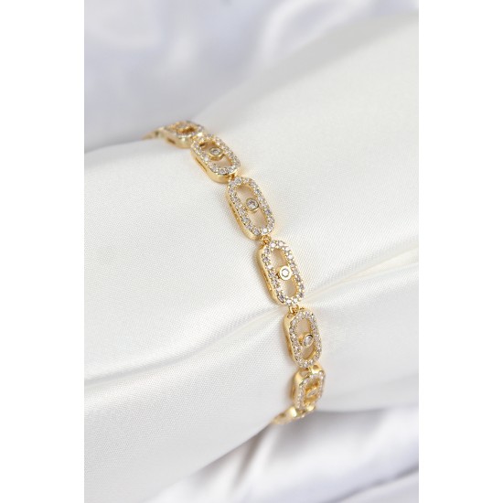 Pirinç Zirkon Taşlı Messika Model Gold Renk VIP Seri Kadın Bileklik - TJ-BB7517