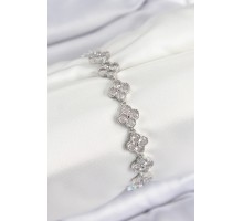 Pirinç Zirkon Taşlı Yonca Model Gümüş Renk VIP Seri Kadın Bileklik - TJ-BB7519