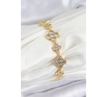 Pirinç Zirkon Taşlı Yonca Model Gold Renk VIP Seri Kadın Bileklik - TJ-BB7520
