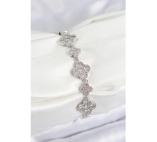 Pirinç Zirkon Taşlı Yonca Model Gümüş Renk VIP Seri Kadın Bileklik - TJ-BB7521