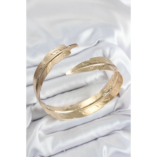 Pirinç Yaprak Model Gold Renk Kadın Pazu Bileklik - TJ-BB7522