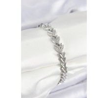 Pirinç Zirkon Taşlı Sıralı Ok Model Gümüş Renk Kadın Bileklik - TJ-BB7526