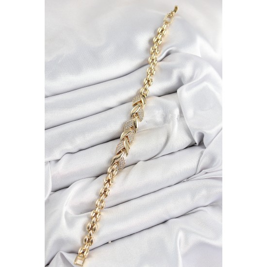 Pirinç Zirkon Taşlı Balık Kuyruğu Model Gold Renk Kadın Bileklik - TJ-BB7529