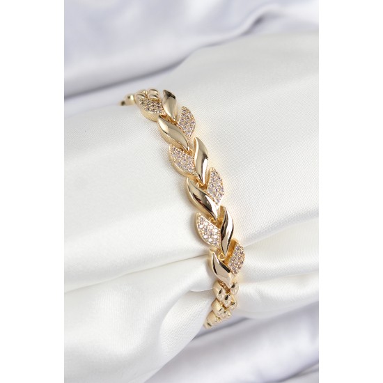 Pirinç Zirkon Taşlı Balık Kuyruğu Model Gold Renk Kadın Bileklik - TJ-BB7529