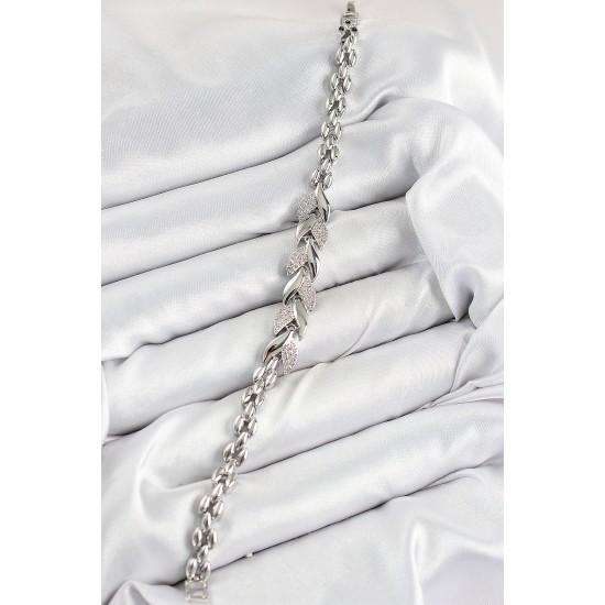 Pirinç Zirkon Taşlı Balık Kuyruğu Model Gümüş Renk Kadın Bileklik - TJ-BB7530