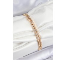 Pirinç Zirkon Taşlı Sıralı Yaprak Model Gold Renk Kadın Bileklik - TJ-BB7531