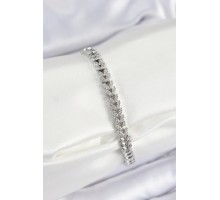 Pirinç Zirkon Taşlı Sıralı Yaprak Model Gümüş Renk Kadın Bileklik - TJ-BB7532