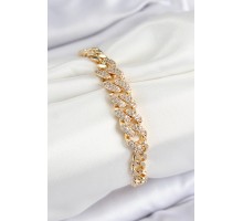Pirinç Zirkon Taşlı Küba Zincir Model Gold Renk Kadın Bileklik - TJ-BB7533