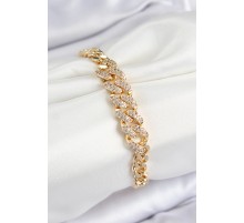 Pirinç Zirkon Taşlı Küba Zincir Model Gold Renk Kadın Bileklik - TJ-BB7533