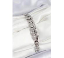 Pirinç Zirkon Taşlı Küba Zincir Model Gümüş Renk Kadın Bileklik - TJ-BB7534