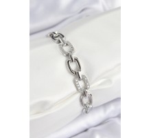 Pirinç Zirkon Taşlı Parçalı Zincir Model Gümüş Renk Kadın Bileklik - TJ-BB7536