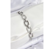 Pirinç Zirkon Taşlı Parçalı Zincir Model Gümüş Renk Kadın Bileklik - TJ-BB7536