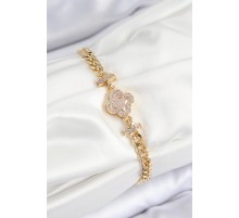 Pirinç Zirkon Taşlı Yonca Model Gold Renk Kadın Bileklik - TJ-BB7537