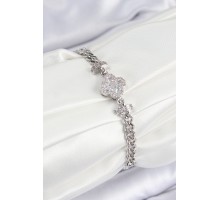 Pirinç Zirkon Taşlı Yonca Model Gümüş Renk Kadın Bileklik - TJ-BB7538