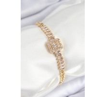 Pirinç Zirkon Taşlı Su Yolu Detaylı Baget Model Gold Renk Kadın Bileklik - TJ-BB7539