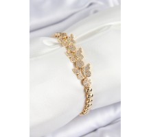 Pirinç Zirkon Taşlı Kelebek Model Gold Renk Kadın Bileklik - TJ-BB7541