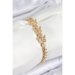 Pirinç Zirkon Taşlı Kelebek Model Gold Renk Kadın Bileklik TJ-BB7541