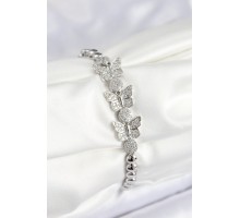 Pirinç Zirkon Taşlı Kelebek Model Gümüş Renk Kadın Bileklik - TJ-BB7542