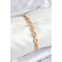 Pirinç Zirkon Taşlı Oval Model Gold Renk Kadın Bileklik TJ-BB7543