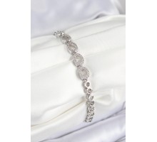 Pirinç Zirkon Taşlı Oval Model Gümüş Renk Kadın Bileklik - TJ-BB7544