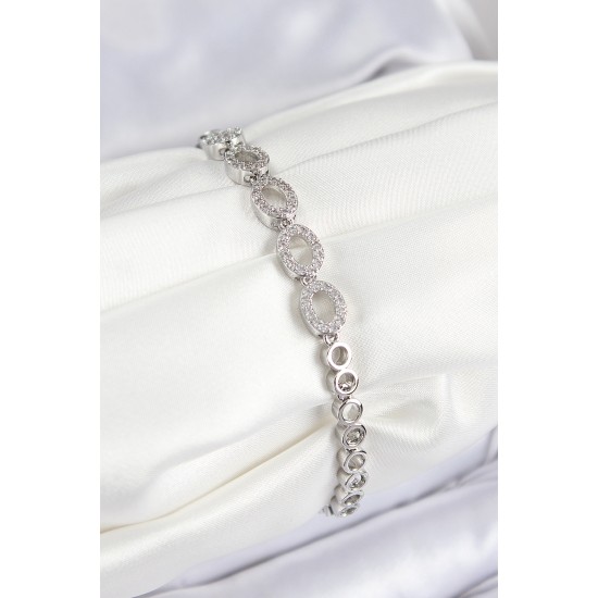 Pirinç Zirkon Taşlı Oval Model Gümüş Renk Kadın Bileklik - TJ-BB7544