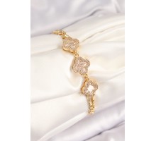 Pirinç Zirkon Taşlı Yonca Model Gold Renk Kadın Bileklik - TJ-BB7545