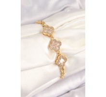 Pirinç Zirkon Taşlı Yonca Model Gold Renk Kadın Bileklik - TJ-BB7545