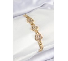 Pirinç Zirkon Taşlı Yonca Model Gold Renk Kadın Bileklik - TJ-BB7547