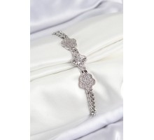 Pirinç Zirkon Taşlı Yonca Model Gümüş Renk Kadın Bileklik - TJ-BB7548