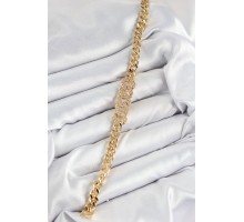 Pirinç Zirkon Taşlı Ezme Küba Zincir Model Gold Renk Kadın Bileklik - TJ-BB7549