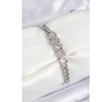 Pirinç Zirkon Taşlı Ezme Küba Zincir Model Gümüş Renk Kadın Bileklik - TJ-BB7550