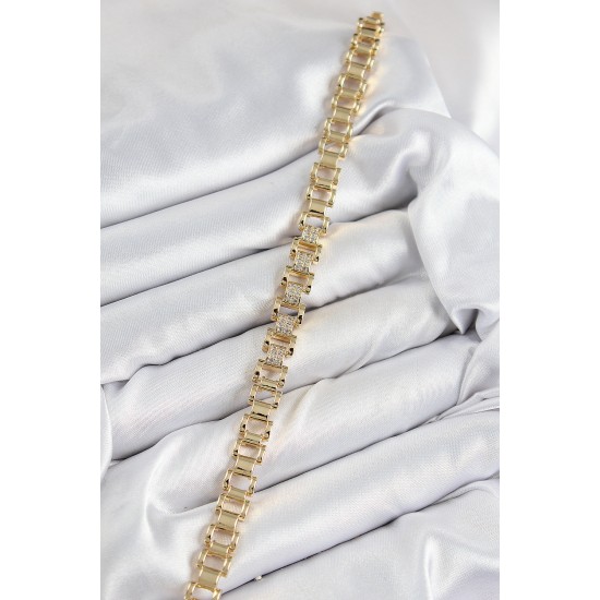 Pirinç Zirkon Taşlı Parçalı Model Gold Renk Kadın Bileklik - TJ-BB7551