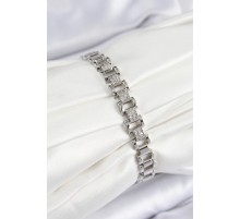 Pirinç Zirkon Taşlı Parçalı Model Gümüş Renk Kadın Bileklik - TJ-BB7552