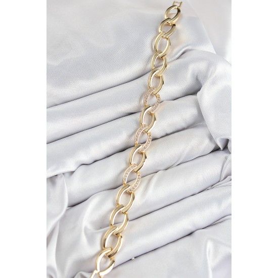 Pirinç Zirkon Taşlı Zincir Model Gold Renk Kadın Bileklik - TJ-BB7553