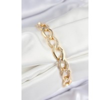 Pirinç Zirkon Taşlı Zincir Model Gold Renk Kadın Bileklik - TJ-BB7553