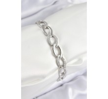 Pirinç Zirkon Taşlı Zincir Model Gümüş Renk Kadın Bileklik - TJ-BB7554