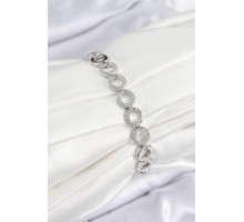 Pirinç Zirkon Taşlı Sıralı Halka Model Gümüş Renk Kadın Bileklik - TJ-BB7556