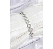 Pirinç Zirkon Taşlı Sıralı Halka Model Gümüş Renk Kadın Bileklik - TJ-BB7556