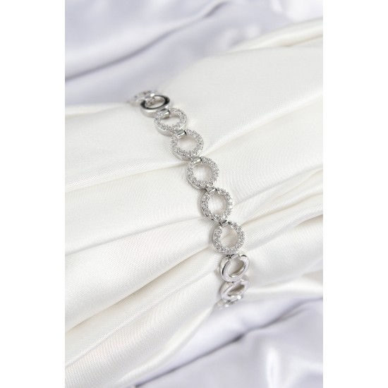 Pirinç Zirkon Taşlı Sıralı Halka Model Gümüş Renk Kadın Bileklik - TJ-BB7556