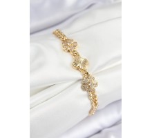 Pirinç Zirkon Taşlı Yonca Model Gold Renk Kadın Bileklik - TJ-BB7557