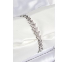 Pirinç Zirkon Taşlı Sıralı Ok Model Gümüş Renk Kadın Bileklik - TJ-BB7560